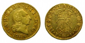 Carlos III (1759-1788). 1765. PJ. 1/2 Escudo. Madrid. (Cal. 759). Au 1,8 gr.
mbc