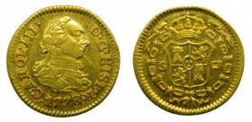 Carlos III (1759-1788). 1778 CF. 1/2 Escudo. Sevilla. (Cal. 801). Au 1,79 gr. Rayita en anverso. Brillo original.
ebc