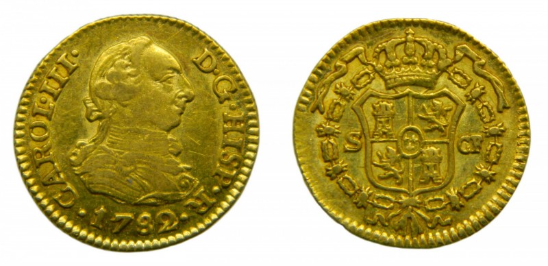Carlos III (1759-1788). 1782. CF. 1/2 Escudo. Sevilla. (Cal. 804). Au 1,76 gr. E...