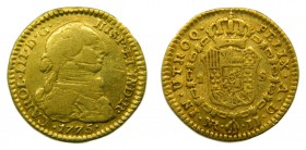 Carlos III (1759-1788). 1775 JJ. 1 Escudo. Santa Fe Nuevo Reino. (Cal. 706). Au 3,31 gr.
mbc-