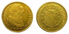 Carlos III (1759-1788). 1777. PJ. 2 Escudos. Madrid. (Cal. 450). Au 6,69 gr.
mbc