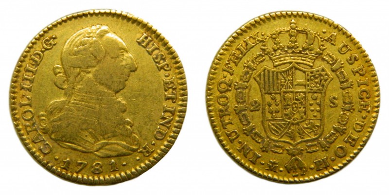 Carlos III (1759-1788). 1781. PJ. 2 Escudos. Madrid. (Cal. 454). Au 6,66 gr.
mb...