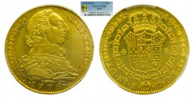 Carlos III (1759-1788). 1775/3. PJ. 4 Escudos. Madrid. (Cal. 300 var)(AC 1779 var)(PCGS AU58). Au 13,48 gr.
AU58