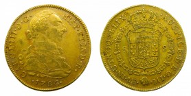 Carlos III (1759-1788). 1786 MI. 8 Escudos. Lima. (Cal. 44)(AC 1949). Au 26,96 gr.
mbc