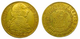 Carlos III (1759-1788). 1786/72 DV. 8 Escudos. Madrid. (Cal. no cita)(AC1970). Au 27,09 gr. Rara.
mbc+