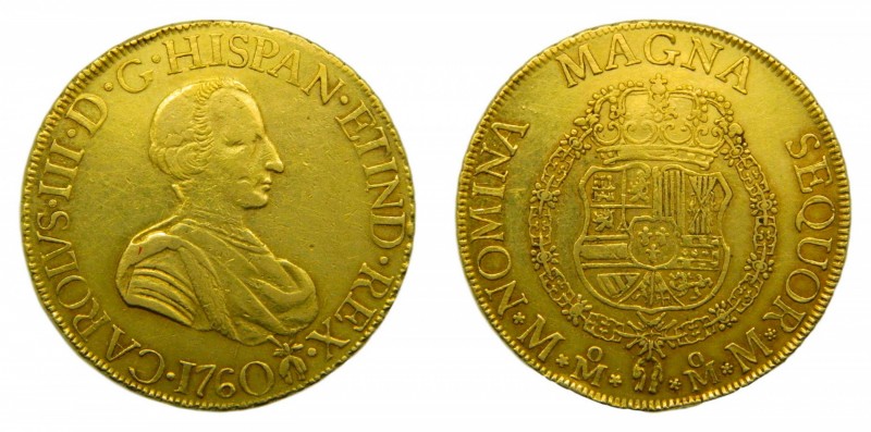 Carlos III (1759-1788). 1760 MM. 8 Escudos. México. (Cal. 69(AC 1977)). Au 27,09...