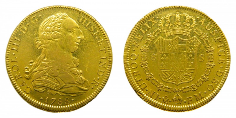 Carlos III (1759-1788). 1788 FM. 8 Escudos. México. (Cal. 112 var)(AC 2024). Au ...