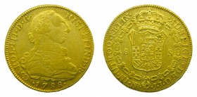 Carlos III (1759-1788). 1788 JJ. 8 Escudos. Santa Fe de Nuevo Reino. (Cal. 199)(AC 2124). 26,89 gr Au.
mbc