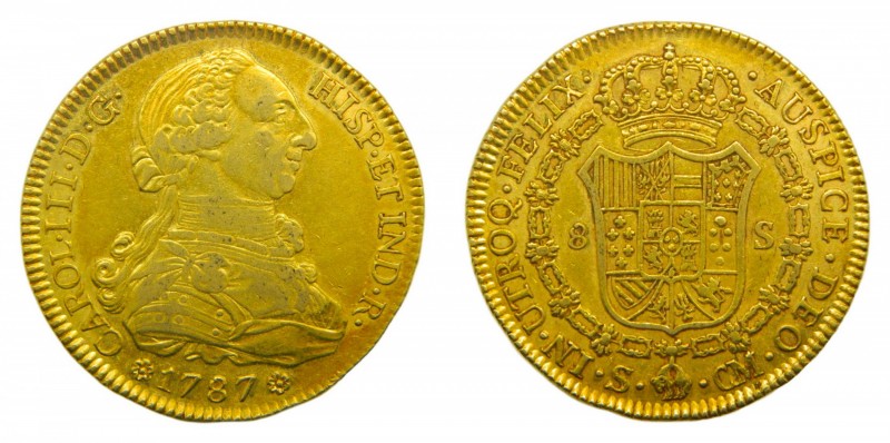 Carlos III (1759-1788). 1787 CM. 8 Escudos. Sevilla. (Cal. 262)(AC 2193). 26,91 ...