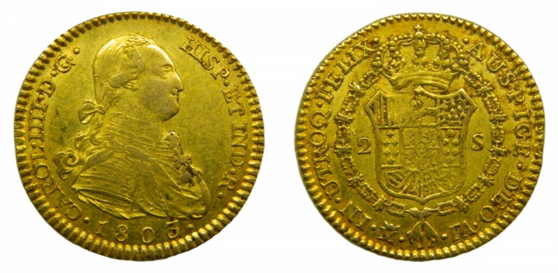 Carlos IV (1788-1808). 1803 FA. 2 Escudos. Madrid. (Cal. 345). Au 6,67 gr.
mbc