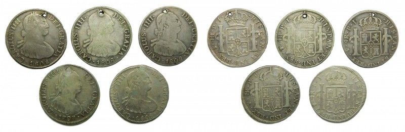 Carlos IV (1788-1808). Lote 5 monedas de 4 reales. (1 de 1797 y 4 de 1808). Ceca...