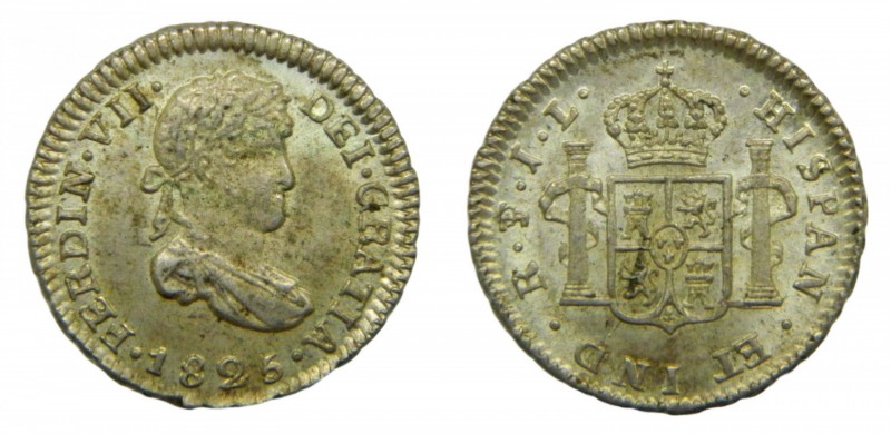 Fernando VII (1808-1833). 1825 JL. 1/2 Real. Potosí. (Cal. 1380). Ag 1,64 gr. Br...