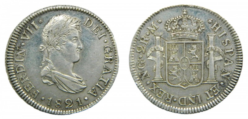 Fernando VII (1808-1833). 1821 M. 2 Reales. Guatemala (Cal. 906). Ag 6,70 gr.
m...