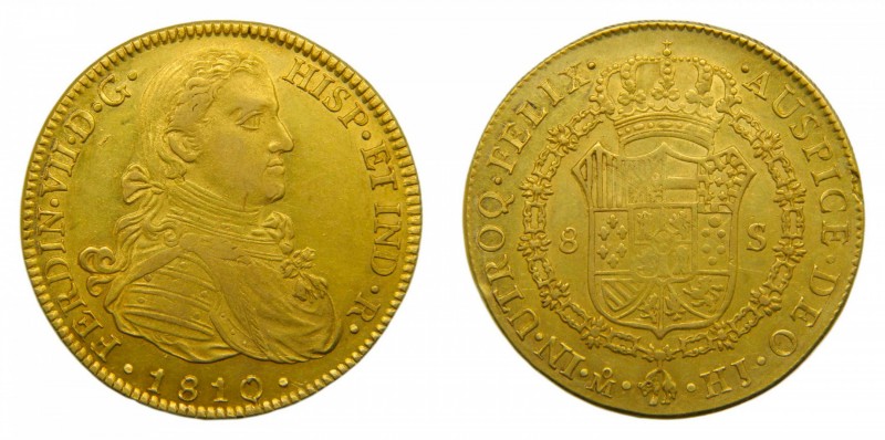 Fernando VII (1808-1833). 1810 HJ. 8 Escudos. México. (Cal. 45)(Ac 1783). Au 27,...