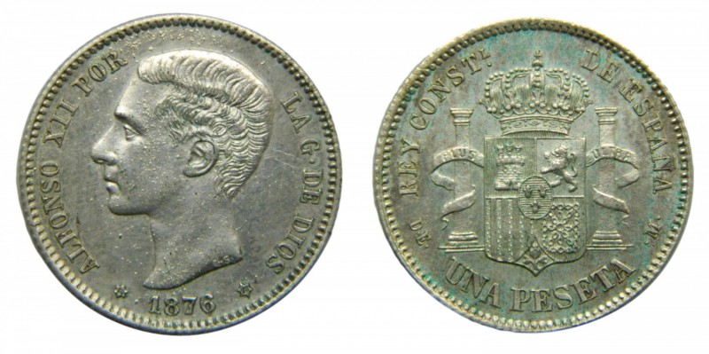 Alfonso XII (1874-1885). 1876 * 18-76. DEM. 1 peseta. (Cal. 54). Defectos de met...