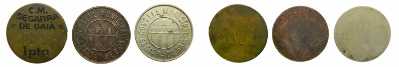 Segarra de Gaia (Tarragona). 1937. Serie de 3 monedas de 1 peseta. (cal.18)(AC 3...