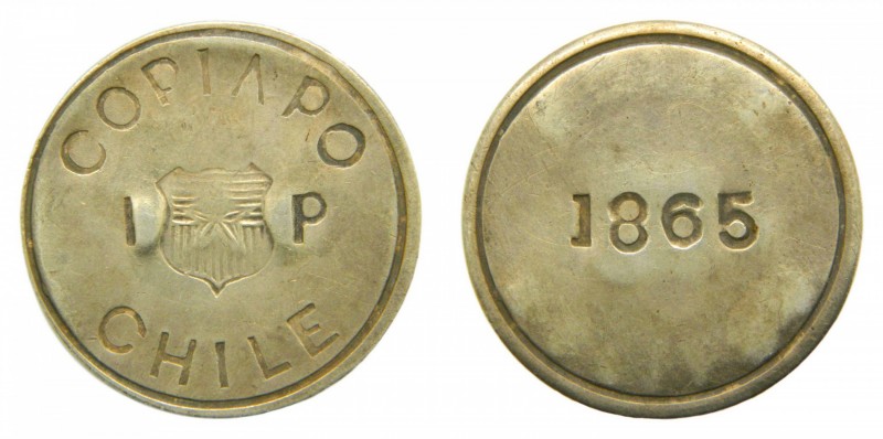 Chile 1865 Santiago. 1 Peso. COPIAPO. (Km#4). Ag 22,89 gr.
mbc