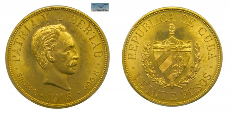 Cuba 1915. 20 pesos. Jose Martí. Republic gold. (km#21)(PCGS MS63). Muy rara en ...