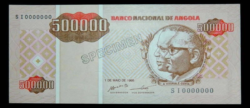 Angola. 500,000 kwanzas Reajustados. 1.05.1995 SPECIMEN. Pick 140s. #SI 00000000...