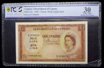 Chipre. 1 Pound 1956. Pick 35a (PCGS VF 30). Cyprus Government.
VF 30