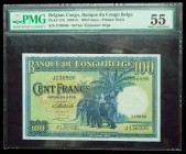 Congo Belga. 100 Francs. 1949-51 Pick 17d. (PMG UNC 55). Rare.
UNC 55