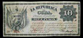 Cuba. 10 pesos. 1869. Signature Cespedes. Firmado. Pick 57b. 
VF+