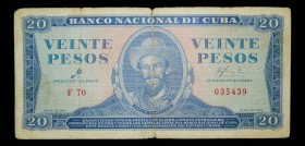 Cuba. 20 pesos. 1961. MUY RARO. U.S.A. counterfeit. Serie F 70. Pick 97x. 
n.a.