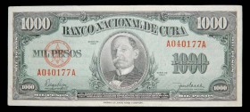 Cuba. 1000 pesos. 1950. #A040177A. Pick 84a.
XF