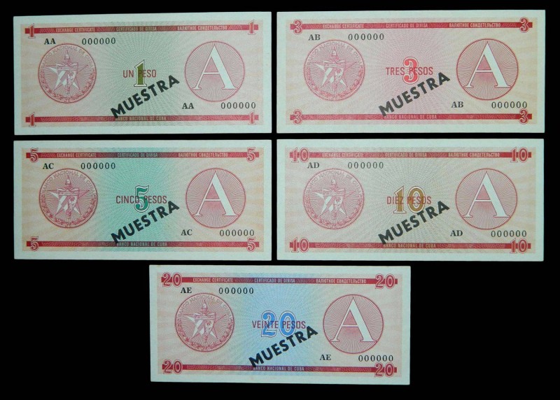 Cuba Serie 5 Billetes 1985.Series A. MUESTRA. FX1-FX2-FX3-FX4-FX5. Banco naciona...