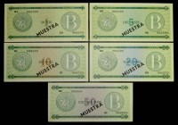 Cuba Serie 5 Billetes 1985.Serires B. MUESTRA. FX6-FX7-FX8-FX9-FX10. Banco nacional de Cuba.
AU