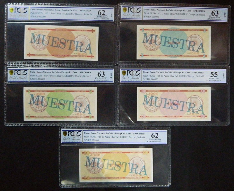 Cuba. Set 5 banknotes. 1985. Foreign Exchange Certificates. Serie D. 1, 3, 5, 10...