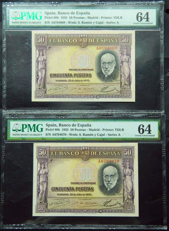 España. Pareja 50 Pesetas. 22.7.1935. Santiago Ramón Y Cajal. Pick 88b. Serie A....