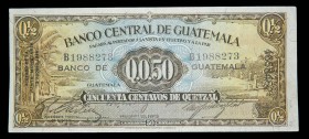 Guatemala. 50 centavos de quetzal. 12.8.1946. 1/2 quetzal. Pick 19a. 
XF