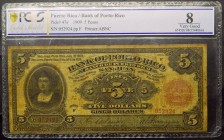 Puerto Rico. 5 dólares. 1.7.1909. PCGS. Bank of Porto Rico. Serie F. 5 dollars. Pick 47a. 
VG