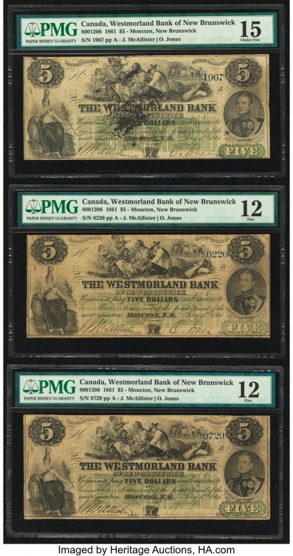 Canada Moncton, NB- Westmorland Bank $5 1.8.1861 Ch.# 800-12-06 Three Examples P...