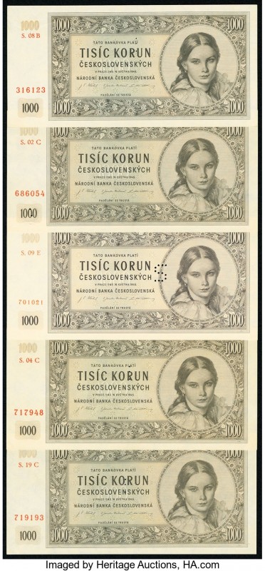 Czechoslovakia Narodni Banka Ceskoslovenska 1000 Korun 1945 Pick 74s Group of 5 ...