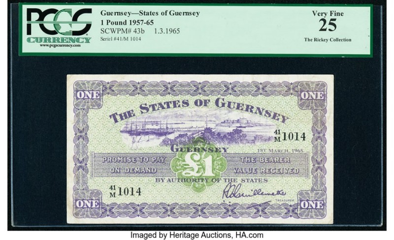 Guernsey States of Guernsey 1 Pound 1.3.1965 Pick 43b PCGS Very Fine 25. 

HID09...