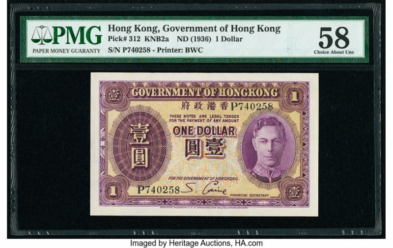 Hong Kong Government of Hong Kong 1 Dollar ND (1936) Pick 312 KNB2a PMG Choice A...
