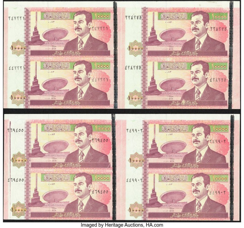 Iraq Central Bank of Iraq 10,000 Dinars 2002 Pick 89 Three Uncut Sheets of Four ...