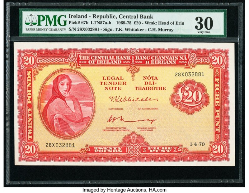 Ireland Central Bank of Ireland 20 Pounds 1.4.1970 Pick 67b PMG Very Fine 30. 

...