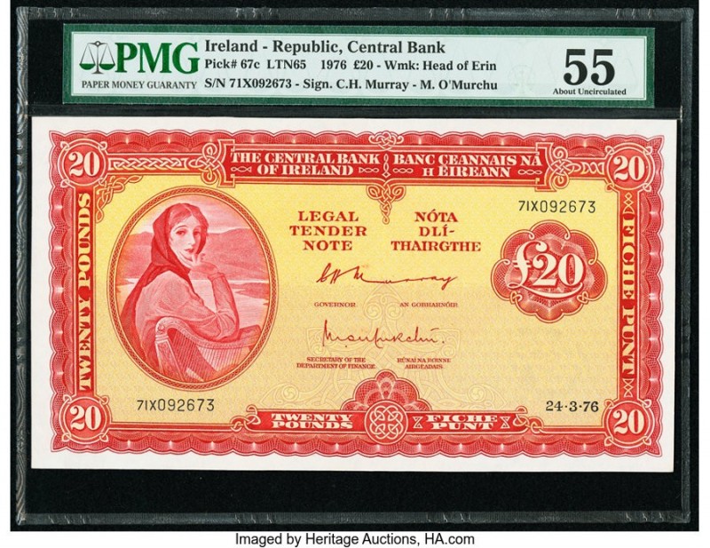 Ireland Central Bank of Ireland 20 Pounds 24.3.1976 Pick 67c PMG About Uncircula...