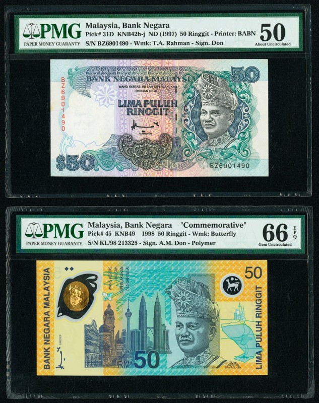 Malaysia Bank Negara 50 Ringgit 1998; ND (1997) Pick 45; 31D Two Examples PMG Ge...