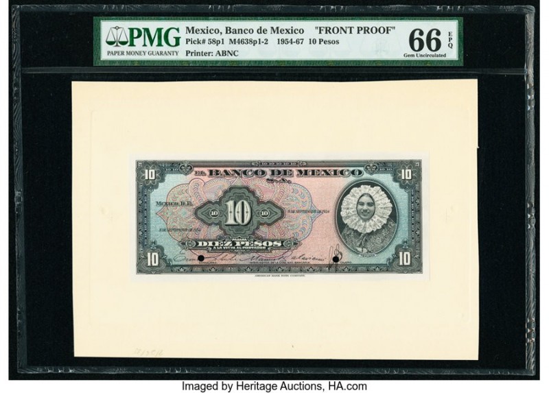 Mexico Banco de Mexico 10 Pesos 8.9.1954 Pick 58p1 Front Proof PMG Gem Uncircula...