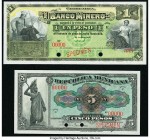Mexico Banco Minero 1 Peso ND (1888-1914) Pick S162s3 s M130s Specimen; Gobierno Constitucionalista, Republicana Mexicana 5 Pesos ND (1915) Pick S685s...