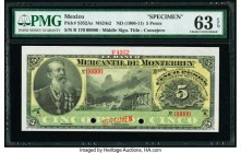 Mexico Banco Mercantil de Monterrey 5 Pesos ND (1906-11) Pick S352As M424s2 Specimen PMG Choice Uncirculated 63 EPQ. 

HID09801242017

© 2020 Heritage...