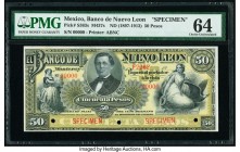 Mexico Banco de Nuevo Leon 50 Pesos ND (1897-1913) Pick S363s M437s Specimen PMG Choice Uncirculated 64. Three POCs; ink.

HID09801242017

© 2020 Heri...