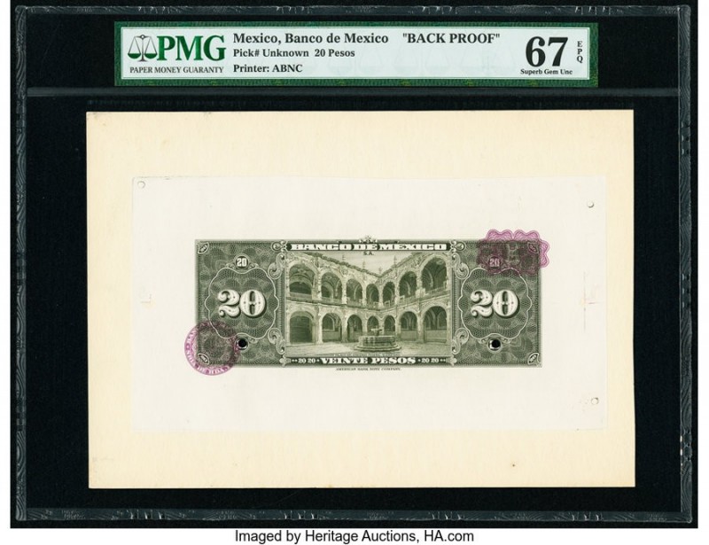 Mexico Banco de Mexico 20 Pesos ND Pick UNL Back Proof PMG Superb Gem Unc 67 EPQ...