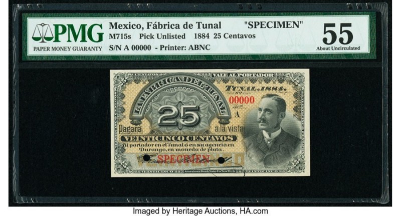 Mexico Fabrica de Tunal 25 Centavos 1884 Pick UNL Specimen PMG About Uncirculate...