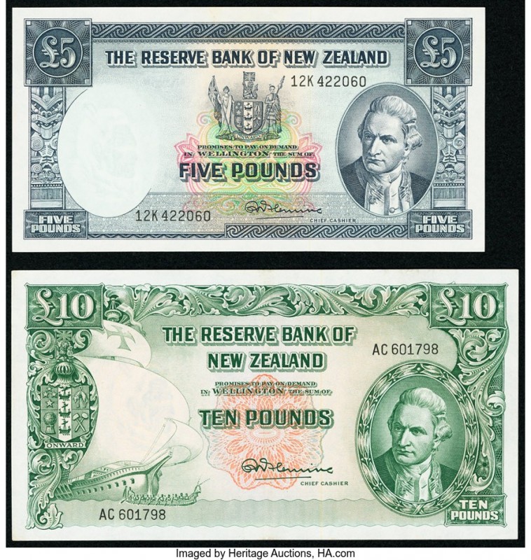 New Zealand Reserve Bank of New Zealand 5; 10 Pounds ND (1960-67) Pick 160d; 161...