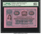 Paraguay Argentine Occupation 10 Pesos 1870 Pick S185 PMG Gem Uncirculated 65 EPQ. 

HID09801242017

© 2020 Heritage Auctions | All Rights Reserved